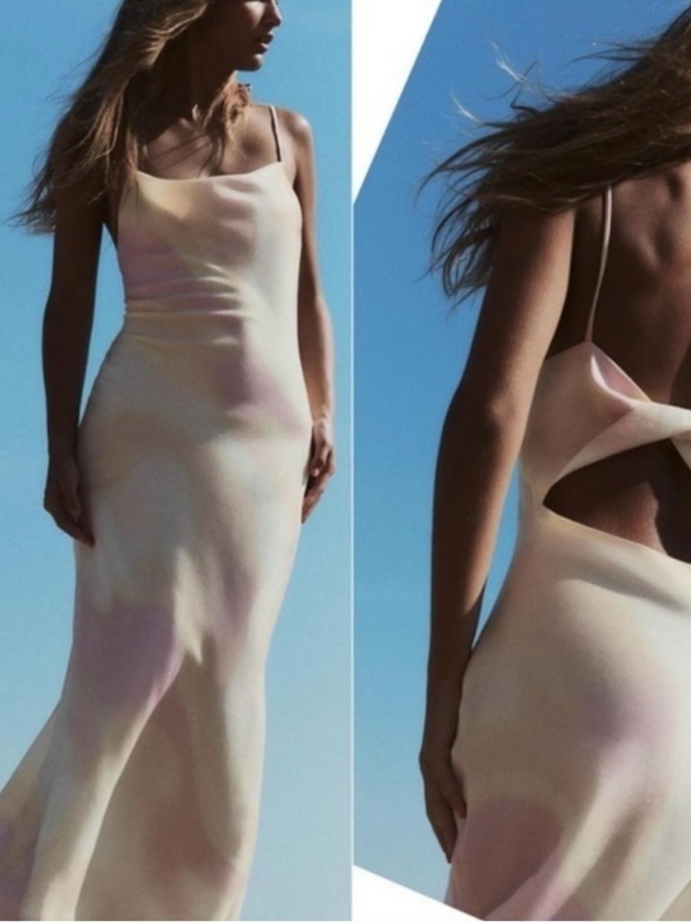 Zara Pale Blush and Cream Backless Satin  Dress